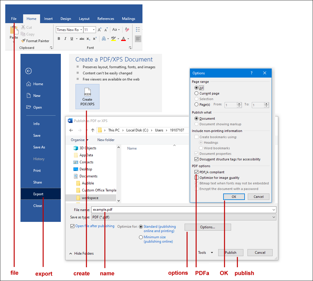 screenshot of PDFa generator tool